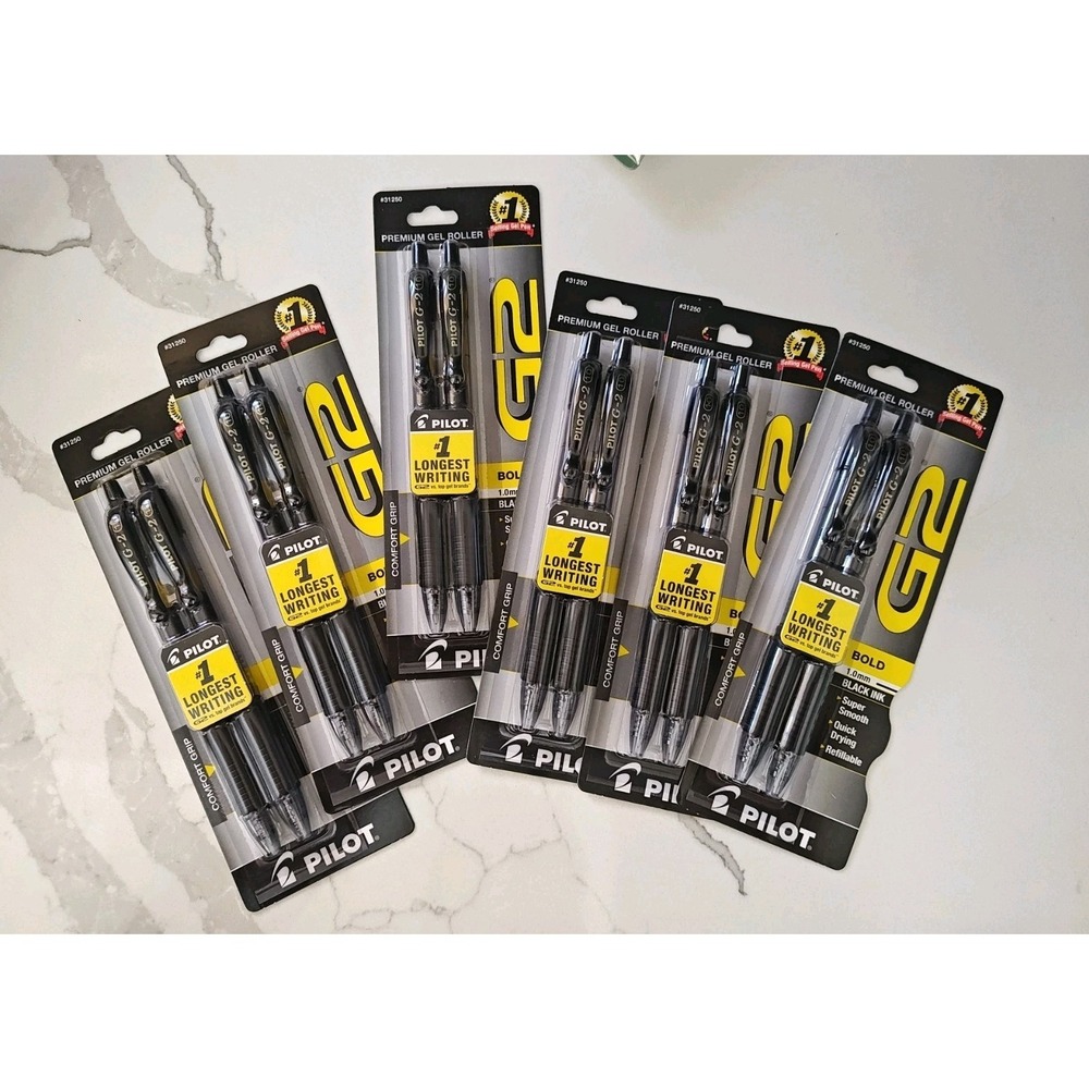 Pilot G2 Gel Pens G2 Black Bold Point 1.0mm Retractable Ink 6 Pk - 2 Ea 12 Total